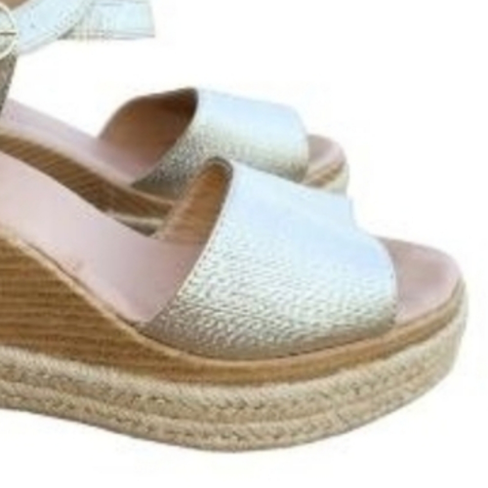 Sperry Topsider Plushwave Fairwater Metallic Gold Tan Leather Espadrille Wedge 9 - Picture 2 of 12